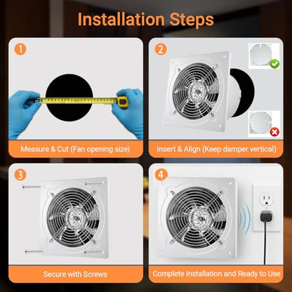 6 Inch Exhaust Fan, Small Wall Mounted Ventilation Fan Kitchen Exhaust Fan | 382 CFM High Airflow Extractor Fan Metal Window Exhaust Fan with Backdraft Damper Ideal for Attic Greenhouse Basement Shed - size: 6 inch