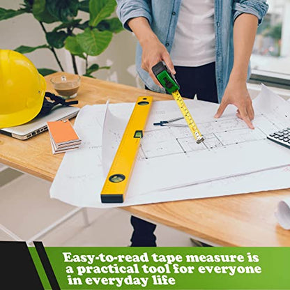 Xinnun 20 Pieces Tape Measures Bulk 12 FT Green Retractable Measuring Tapes Small Easy Read Measurement with Pause Buttons for Adults Engineer Contractors Decorator, Standard Inches and Metric