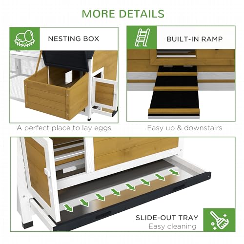 PawHut 65" Chicken Coop Wooden with Detachable Run, Outdoor Chicken House Poultry Cage Hen with Nesting Box, Removable Tray, Roosting Bars, Ramp, for Garden Backyard, Natural - color: Natural