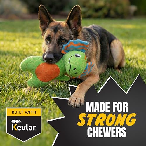 Bite Force - Durable & Strong Dog Toy Green Dino with Squeaker, Kevlar-Reinforced for Aggressive chewers. - color: Medium - Dilophosaurus