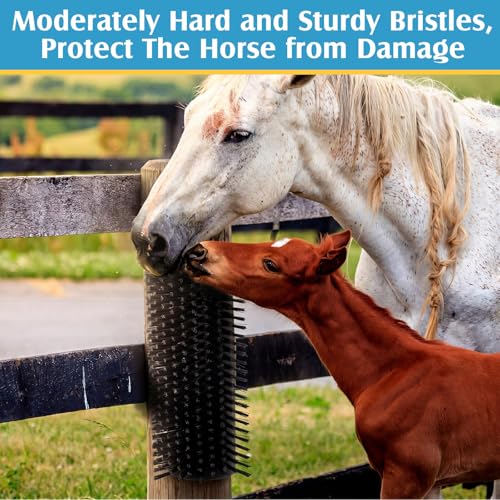 3 Pack Livestock Scratching Brush Itch Relief Horse Scratching Post Self-grooming Goat Scratcher with Durable Screws for Horse Pony Goat Sheep Pig Donkey (Black) - color: Black