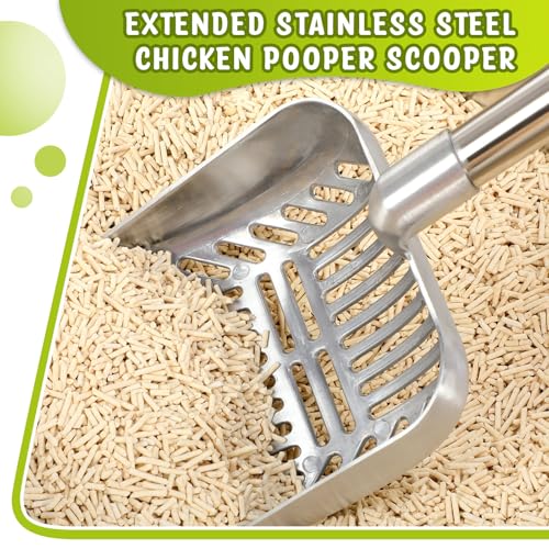 Willinglong 48 Inch Metal Chicken Coop Pooper Scooper (16 to 48 Inch) Long Handle Scooper with Detachable Stainless Steel Long Handle Gloves Accessory for Cleaning Chicken Coop(Silver) - color: Silver