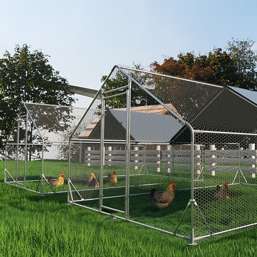 Large Metal Chicken Coop Run, 13.1x9.8x6.4FT Outdoor Walk-in Poultry Cage Hen Playpen House with Waterproof Cover and Lockable Door for Outdoor Yard Farm