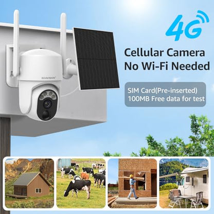 BOAVISION 4G LTE Cellular Solar Security Camera Wireless Outdoor, Alert PTZ Cameras with 5MP HD Night Vision, PIR Motion Sensor, 2 Way Audio, No WiFi Needed Security Camera