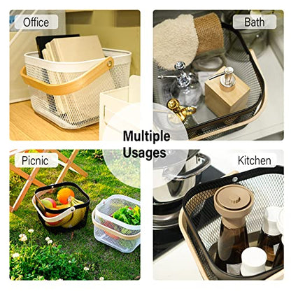 Metal Mesh Steel Harvest Basket, Square Wire Garden Basket with Handle – Multi-Functional Storage Organizer for Gathering Vegetables, Fruits, Kitchen, Garden, Picnic & Cabinet (Black) - color: Black-Square