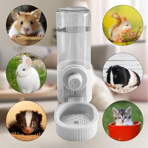 18OZ Rabbit Water Bottle, Pet Water Bottle for Cage Crate,Hanging Automatic Water Dispenser for Cage,Ferret Bunny Guinea Pig Water Bowl,Suitable for Small Animal (Grey, 18OZ) - color: Grey
