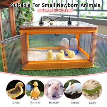 Chick Brooder Box for Chicks, Quail Brooder Box Kit with Heater Feeder and Waterer Set Chicks Warmer for 20 Duckling Parrot Lizard Ducks Bedding Indoor (23.62”x16.53”x13” Yellow)