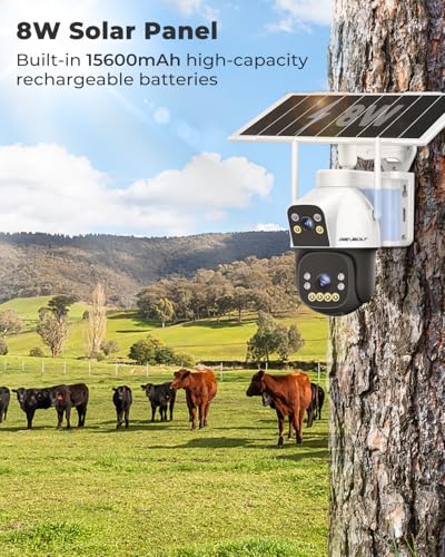 GENBOLT 4G AOV Cellular Solar Security Camera Outdoor Wireless, 7/24 Recording 3MP+3MP No WiFi IP Surveillance Camera with Sim Card, 8W 15600mAh Battery Operated LTE Camera CCTV