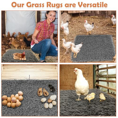 Hamiledyi Chicken Nesting Pads 4 Pcs Washable and Reusable Nesting Pads for Chicken Coop Artificial Grass Rug Carpet Synthetic Turf Mat Garden Lawn Bedding for Chicken Hen Small Pets(Grey, 12"x12") - size: 4 Pcs Grey