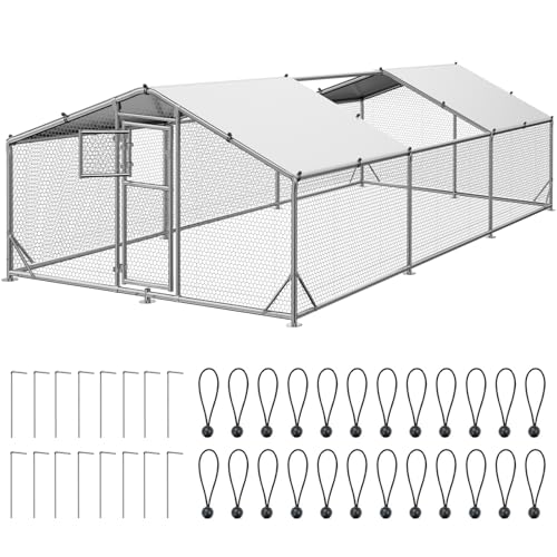 20x10x6.5 FT Large Metal Chicken Coop, Functional Split Door Chicken Coop Run with Cover & Hardware Cloth,Heavy Duty Chicken Pen with Aluminum Frame, Easy Setup Animal Run for Hen, Duck, Goat - size: 236.0"L x 118.0"W x 77.0"H