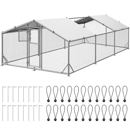 20x10x6.5 FT Large Metal Chicken Coop, Functional Split Door Chicken Coop Run with Cover & Hardware Cloth,Heavy Duty Chicken Pen with Aluminum Frame, Easy Setup Animal Run for Hen, Duck, Goat - size: 236.0"L x 118.0"W x 77.0"H