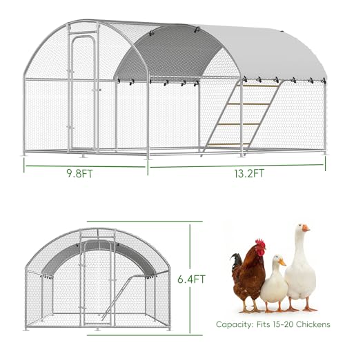 Large Metal Chicken Coop with Roosting Perch, Waterproof and UV-Resistant Cover,Outdoor Walk-in Cage Hen House for Yard Farm Rabbit Duck Chicken Run Dome Roof (10’ W x 13.2’ L x 6.4’ H) - size: 157.5"L x 118.0"W x 78.0"H