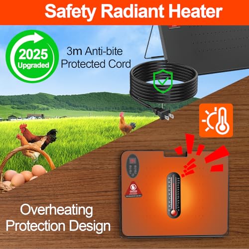 Chicken Coop Heater for Winter,Radiant Heat Panel with Overheating Protection,200W Chicken Heater with Remote Control Timing Function & Adjustable Temp,Large Heat Warmer for Chicken Kitten Puppy Pet