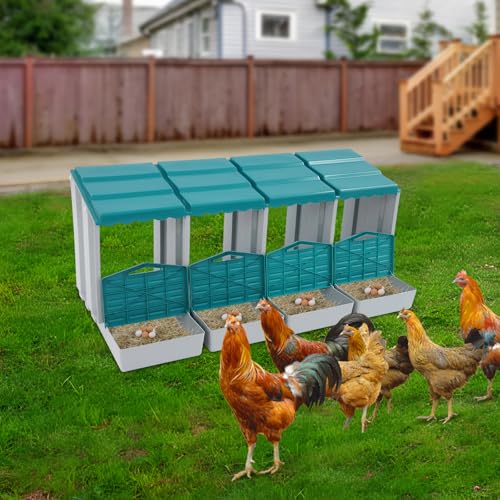Chicken Nesting Boxes, 4 Compartment Nesting Boxes for Laying Eggs, Roll Away Nesting Box Egg Collection Tray, Wall Mount Poultry Roll Away Chicken Laying Boxes (Green) - color: 4 Compartment Nesting Boxes (Green)