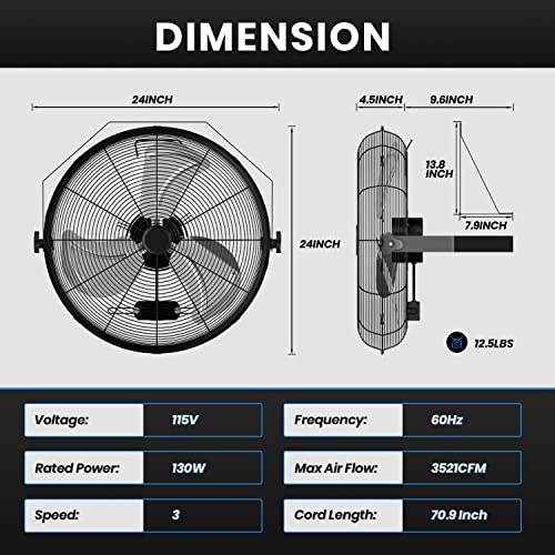 Simple Deluxe 20 Inch High Velocity Wall Mount Fan with Rack and L-Iron, 3 Speed Industrial/Commercial Metal Ventilation Fan, 2 Pack - size: 20 Inch with L-Iron, style: 2 Pack