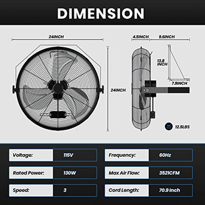 Simple Deluxe 20 Inch High Velocity Wall Mount Fan with Rack and L-Iron, 3 Speed Industrial/Commercial Metal Ventilation Fan, 2 Pack - size: 20 Inch with L-Iron, style: 2 Pack
