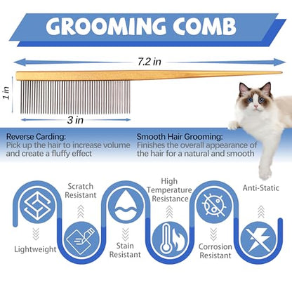 Grooming Pet Comb Rat Tail Dematting Cat and Dog Comb，Rounded Ends Design for Safe Tangle Removal, Hairstyling, Massage，Loose Hair Removal，Prevent Irritation，Fluffing Paws,Face,Tail,Remove Tear Stain - color: Orange