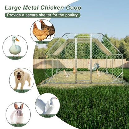 Large Metal Chicken Coop, Walk in Chicken Coops with Run, Heavy Duty Chicken Runs for Yard with Cover, Outdoor Farm Duck Rabbit Cage Poultry Pen (10 ft x 13 ft)