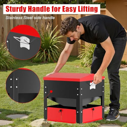 80lbs Automatic Chicken Feeder, Heavy Duty Galvanized Steel Poultry Feeder, Weatherproof & Secure-Lid for Outdoor Use, No Waste & Rodent-Proof for Chickens, Ducks, Turkeys - color: 80lbs-Red