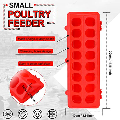 4 Pcs Plastic Flip Top Poultry Feeder Small Plastic Chicken Feeder for Pigeon Duckling Quail Drinker No Mess No Waste Multihole Birds Feeding Dish Dispense(Red, Green)