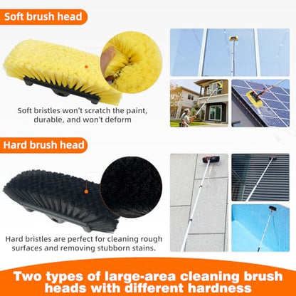 12FT Car Wash Brush with Long Handle, Car Cleaning Brush with 12"Soft Bristle and Hard Bristle, 3-12FT Telescopic Pole with Hose Attachment for Scratch-Free Cleaning Truck,RV,Boat,Siding,Solar Panels - color: 12ft-orange-2