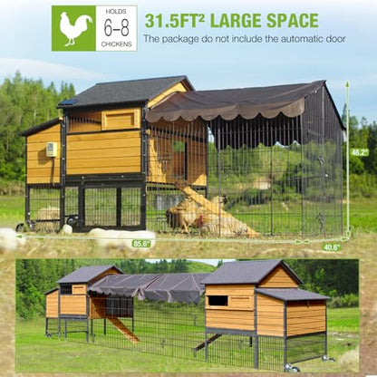 GUTINNEEN Chicken Coop Mobile Upgraded with Metal Frame and Metal Chicken Run 85" Outdoor Hen House Chicken Tractor with Wheels,Tarp Roof Cover