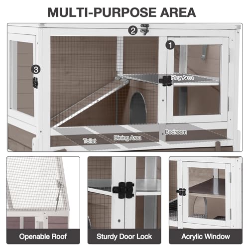 Wooden Guinea Pig Cages Indoor with Plastic Floor and Pull Out Tray, Two-Story Rabbit Cage with Anti-Chewing Ramp, Bunny Hutch with Detachable Stand, Small Animals Cage Habitat (Brown) - color: Brown