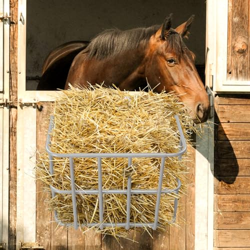 Livestock Feeder,Large Capacity Hay Feeder, Heavy-Duty Steel Goat Hay Rack, 22.8" Long Wall Mounted Horse Hay Holder, Multiple Sided Feeding Rack for Sheep Farm Livestock Indoor Outdoor, Silver