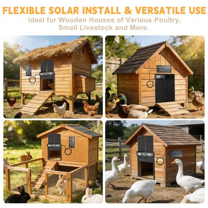 Solar Automatic Chicken Coop Door Opener, Auto Chicken Door with Timer and Light Sensor, Safe & Smart Operation with Obstacle Detection