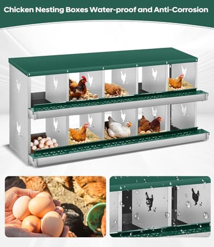 Space-Saving Durable Design - Metal Chicken Nesting Box for Small Animals - 10 Compartments, Wall Mountable, Easy Egg Collection, No Legs - Green, 10 Compartments, No Legs - color: Green-10 Compartments
