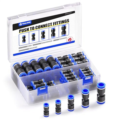 TAILONZ PNEUMATIC 50 pcs Straight Push Connectors Plastic Quick Release Connectors Air Line Fittings for 5/32 1/4 5/16 3/8 1/2Tube (2 Way) - size: 5/32''OD/1/4''OD/5/16''OD/3/8''OD/1/2''OD, style: 50PCS