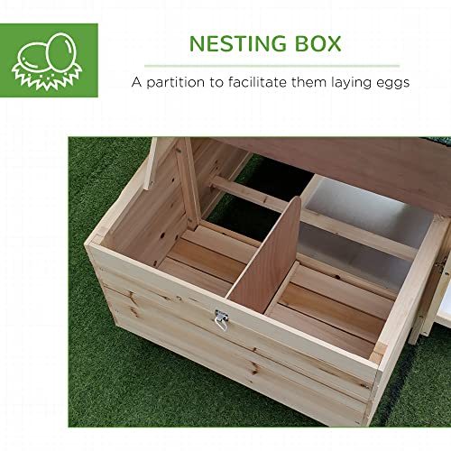 PawHut 77" Wooden Chicken Coop with Nesting Box, Cute Outdoor Hen House with Removable Tray, Ramp Run, for Garden Backyard, Natural - color: Natural