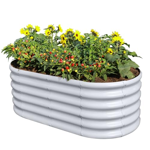 Land Guard 18“ Tall 4×2ft Galvanized Raised Garden Bed Kit, Galvanized Planter Garden Boxes Outdoor, Oval Large Metal Raised Garden Bed for Vegetables……… (Modern Gray, 4×2×1.5ft) - color: Modern Gray, size: 4×2×1.5ft