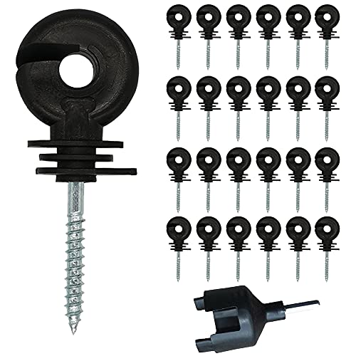 25 Pcs Upgrade Black Electric Fence Insulator Fence Ring Post Self-Tapping Insulator Labor-Saving Wood Post Insulator and 1 Pc Insulator Socket Tool Fit for Electric Drill (Black) - color: 25pcs-black