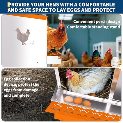 6 Compartment Chicken Nesting Box, Galvanized Steel Metal Laying Box with Removable Tray Roll-Out Egg Collection, Wall Mount Hen Roosting Box, Easy Egg Collection - color: Orange, size: 6 holes with legs