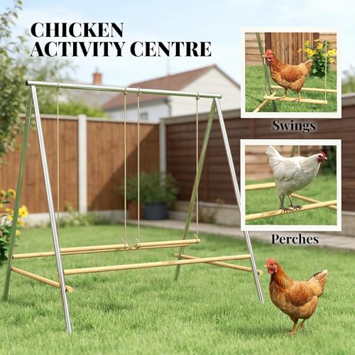Chicken Swing Set, Metal Frame with Wooden Perches, Garden Poultry Entertainment, Coop Accessories,Chicken Perch for Coop,Chicken Roosting Bars