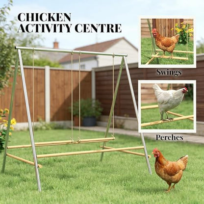 Chicken Swing Set, Metal Frame with Wooden Perches, Garden Poultry Entertainment, Coop Accessories,Chicken Perch for Coop,Chicken Roosting Bars