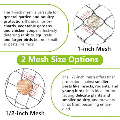 25x100ft Bird Netting for Chicken Coop, 1" Mesh Chicken Coop Netting Cover | Poultry Netting Roof for Chicken Run, Hawk Proof, Bird Netting for Garden, Fruit Trees, Plants, Vegetables, Garden Protection - size: 25'x100'-1''