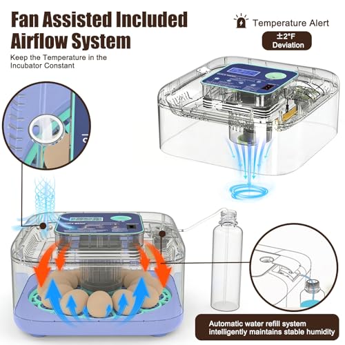 Incubators for Hatching Eggs, 12-24 Egg Digital Incubator with Smart Temperature & Humidity Control, Auto Egg Turner, Egg Candler, Poultry Hatcher for Chicken Eggs, Ducks, Goose, Quail Eggs