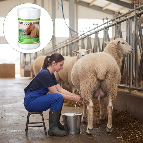 60 Pcs Teat Wipes Cow Goat Sheep Udder Prep Wipes 5.5 x 7.8 Inches Reclosable Pail for Health Care Goat Milking Supplies