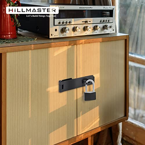 HILLMASTER Heavy Duty Door Hasp Latch 7-3/4" Extra Thick Steel Safety Gate Door Lock Padlock Clasp Hasp Lock Latch for Fence Gate Barn Door Shed Closet Cabinet, Black Finish (Pack of 2) - size: Straight (Pack of 2)
