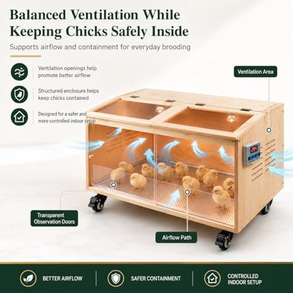 Brooder Box for Chicks, Premium Wooden Chicken Brooder Box with Heat Lamps, Thermostat & Locking Casters, Indoor Chick Brooder Box for Ducklings, Quail and Dwarf Hamster (40x20x20 in) - size: 40.0"L x 20.0"W x 20.0"H