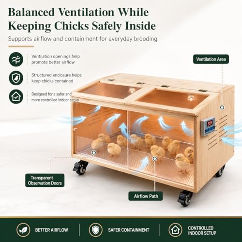 Brooder Box for Chicks, Premium Wooden Chicken Brooder Box with Heat Lamps, Thermostat & Locking Casters, Indoor Chick Brooder Box for Ducklings, Quail and Dwarf Hamster (32x16x16 in) - size: 32.0"L x 16.0"W x 16.0"H