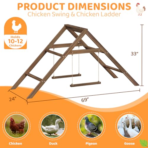 Large Chicken Perch with 2 Swings, Wood Roost Stand for 10-12 Chickens, Multi-Level Chicken Roosting Bars, Easy to Assemble Backyard Chicken Coop Accessories