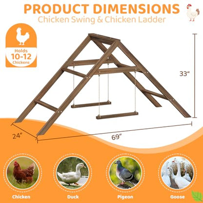 Large Chicken Perch with 2 Swings, Wood Roost Stand for 10-12 Chickens, Multi-Level Chicken Roosting Bars, Easy to Assemble Backyard Chicken Coop Accessories