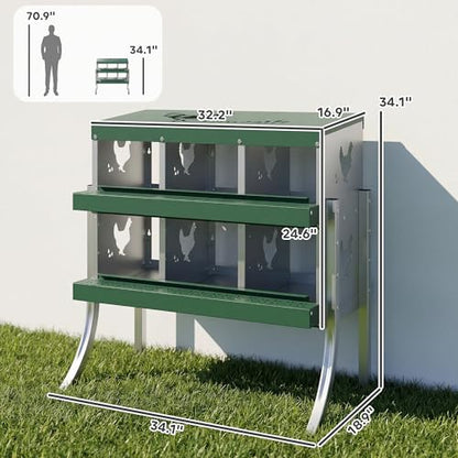 PawHut Chicken Nesting Boxes, 6 Compartment Metal Nesting Boxes for Chickens, Two-Tier Egg Laying Boxes with Vented Holes for Easy Egg Collection, for Hens Ducks, Silver - size: 34.1"L x 18.9"W x 34.1"H, style: Roll Away