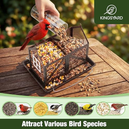 Kingsyard Metal Bird Feeder for Outdoors Hanging, 2-in-1 Wild Bird Feeder with Seed Tray & Built-in Perch, 5 lb Large Capacity for Cardinal Chickadee Finch, Black - color: Black