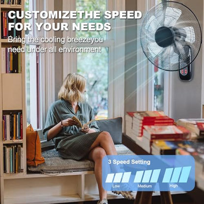 Aottop 16 inch Wall Mount Fan with Remote Control - 3-Speed and 3 Modes, Timer Function, Adjustable Head, Oscillating Fan for Home and Office - Black - color: Black, size: 16 inch(1 pcs)