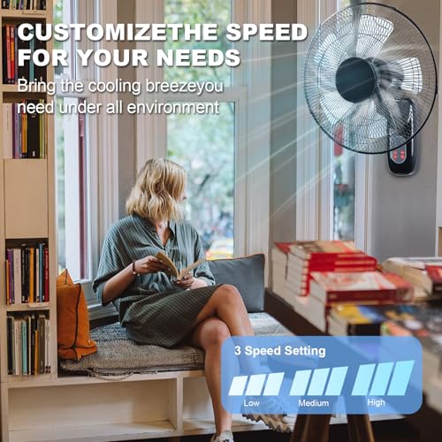 Aotop 16 inch Wall Mount Fan with Remote Control - 2 Pack, 3-Speed and 3 Modes, Timer Function, Adjustable Head, Oscillating Fan for Home and Office - Black - color: Black, size: 16 inch(2 pcs)