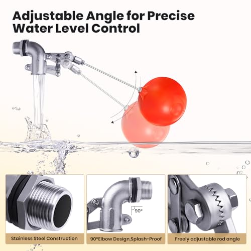 3/4" Stainless Steel Float Valve for Water Tank with 6" Float Ball | 304 Stainless Steel, 6" Float Ball, Adjustable Rod, Leak-Proof Water Level Control - size: 3/4inch